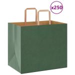 Pungi de hârtie 250 buc cu mânere verde 32x22x28 cm GartenMobel Dekor