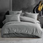 Lenjerie de pat pentru 2 persoane XXL, Bumbac Damasc 100%, 4 piese, Cearceaf pat 240x260, Cearceaf pilota 200x230, Fete de perne 50x70 x 2, gri Relax KipRoom