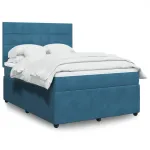Pat box spring cu saltea, albastru, 140x190 cm, catifea GartenMobel Dekor
