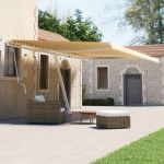 Copertină autonomă retractabilă manual, galben/alb, 500x300 cm GartenMobel Dekor