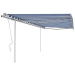 Copertină retractabilă manual, cu stâlpi, albastru&alb 4,5x3 m GartenMobel Dekor