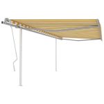 Copertină retractabilă manual cu stâlpi, galben și alb, 4x3,5 m GartenMobel Dekor