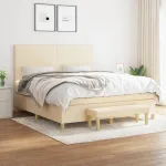 Pat box spring cu saltea, crem, 160x200 cm, material textil GartenMobel Dekor