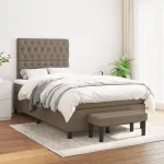 Pat box spring cu saltea, gri taupe, 120x200 cm, textil GartenMobel Dekor
