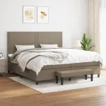 Pat box spring cu saltea, gri taupe, 200x200 cm, textil GartenMobel Dekor