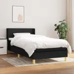 Pat box spring cu saltea, negru, 90x200 cm, textil GartenMobel Dekor