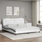 Cadru de pat cu tăblie alb și negru 180x200cm piele artificială GartenMobel Dekor
