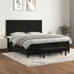 Pat box spring cu saltea, negru, 160x200 cm, catifea GartenMobel Dekor