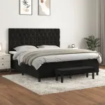 Pat box spring cu saltea, negru, 160x200 cm, catifea GartenMobel Dekor