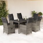 Set mobilier de grădină cu perne, 7 piese, gri, poliratan GartenMobel Dekor