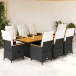 Set mobilier de grădină cu perne, 9 piese, negru, poliratan GartenMobel Dekor