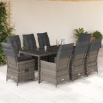 Set mobilier grădină cu perne, 9 piese, gri, poliratan GartenMobel Dekor