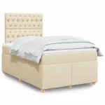 Pat box spring cu saltea, crem, 120x200 cm, textil GartenMobel Dekor