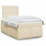 Pat box spring cu saltea, crem, 120x200 cm, textil GartenMobel Dekor