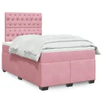 Pat box spring cu saltea, roz, 120x200 cm, catifea GartenMobel Dekor