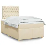 Pat box spring cu saltea, crem, 120x200 cm, textil GartenMobel Dekor