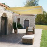 Copertină autonomă retractabilă automat galben&alb 500x350 cm GartenMobel Dekor