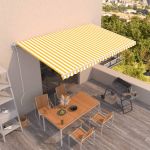 Copertină retractabilă automat, galben și alb, 500x350 cm GartenMobel Dekor