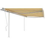 Copertină retractabilă manual, cu stâlpi galben/alb, 4x3,5 m GartenMobel Dekor