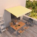 Copertină retractabilă manual, galben și alb, 450x350 cm GartenMobel Dekor