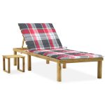 Șezlong de grădină cu masă și pernă, lemn de pin tratat GartenMobel Dekor