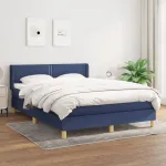 Pat box spring cu saltea, albastru, 140x200 cm, textil GartenMobel Dekor