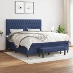 Pat box spring cu saltea, albastru, 180x200 cm, material textil GartenMobel Dekor