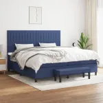 Pat box spring cu saltea, albastru, 200x200 cm, textil GartenMobel Dekor
