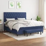 Pat continental cu saltea, albastru, 160x200cm, material textil GartenMobel Dekor