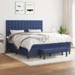 Pat continental cu saltea, albastru, 160x200cm, material textil GartenMobel Dekor
