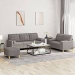 Set de canapele cu perne, 3 piese, gri taupe, textil GartenMobel Dekor