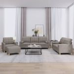 Set de canapele cu perne, 4 piese, gri taupe, textil GartenMobel Dekor