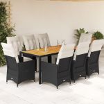 Set mobilier de grădină cu perne, 9 piese, negru, poliratan GartenMobel Dekor