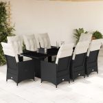 Set mobilier de grădină cu perne, 9 piese, negru, poliratan GartenMobel Dekor