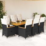 Set mobilier de grădină cu perne, 9 piese, negru, poliratan GartenMobel Dekor