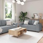 Set de canapele cu perne, 2 piese, gri deschis, textil GartenMobel Dekor