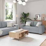 Set de canapele cu perne, 3 piese, gri deschis, textil GartenMobel Dekor