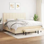Pat box spring cu saltea, crem, 200x200 cm, textil GartenMobel Dekor