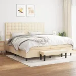 Pat box spring cu saltea, crem, 200x200 cm, textil GartenMobel Dekor