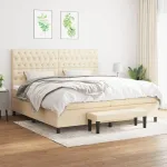 Pat box spring cu saltea, crem, 200x200 cm, textil GartenMobel Dekor