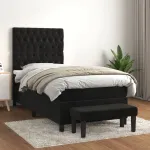 Pat box spring cu saltea, negru, 100x200 cm, catifea GartenMobel Dekor