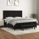Pat box spring cu saltea, negru, 160x200 cm, catifea GartenMobel Dekor