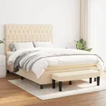 Pat continental cu saltea, crem, 140x200 cm, material textil GartenMobel Dekor