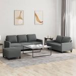 Set de canapele cu perne, 3 piese, gri închis, textil GartenMobel Dekor