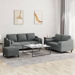 Set de canapele cu perne, 3 piese, gri închis, textil GartenMobel Dekor