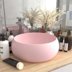 Chiuvetă de baie lux roz mat 40x15 cm ceramică rotund GartenMobel Dekor