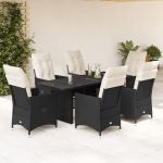 Set mobilier de grădină cu perne, 7 piese, negru, poliratan GartenMobel Dekor