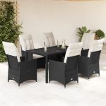 Set mobilier de grădină cu perne, 7 piese, negru, poliratan GartenMobel Dekor