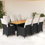 Set mobilier de grădină cu perne, 9 piese, negru, poliratan GartenMobel Dekor