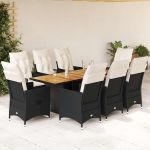 Set mobilier de grădină cu perne, 9 piese, negru, poliratan GartenMobel Dekor